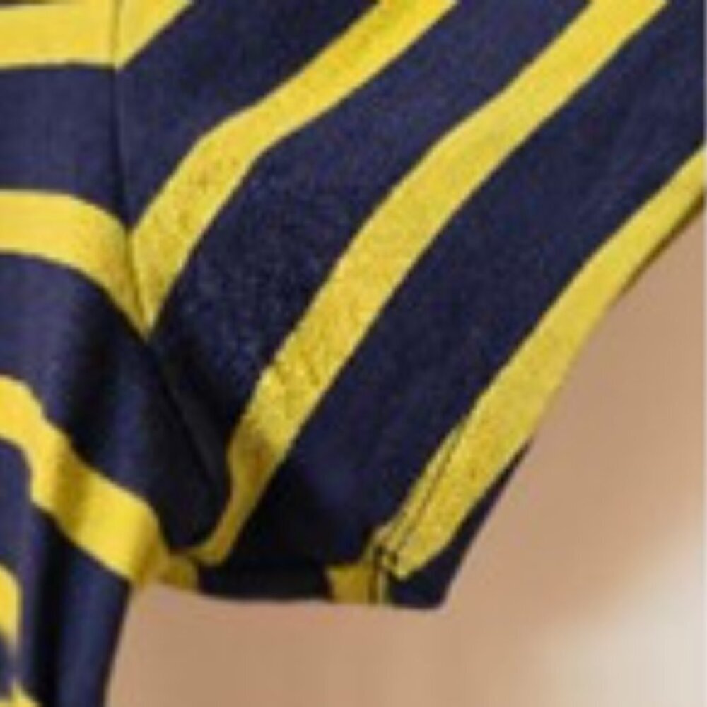 Old Navy Women Dress Bodycon V Neck Knit Blue Yellow Striped Short Sleeve Size L - Picture 5 of 12